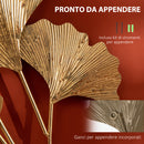 Decorazione Murale 3D 138x70 cm in Metallo Wall Art Dorata con Foglie di Ginkgo