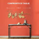 Decorazione Murale 3D 138x70 cm in Metallo Wall Art Dorata con Foglie di Ginkgo