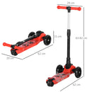 Monopattino a 3 Ruote per Bambini 54,7x32,5x59-69 cm con Ruote Luminose Rosso