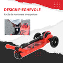 Monopattino a 3 Ruote per Bambini 54,7x32,5x59-69 cm con Ruote Luminose Rosso