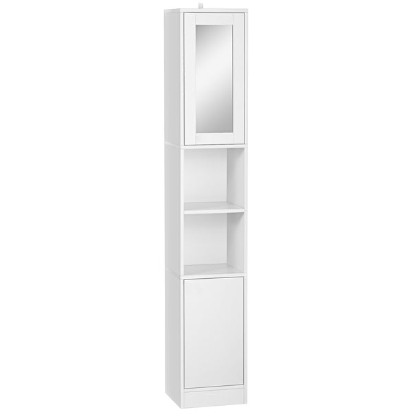 Colonne de salle de bain peu encombrante avec miroir et ouverture à pression 30x28x170 cm en bois blanc sconto