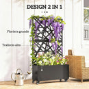Fioriera con Grigliato per Rampicanti 90x30x160 cm a Rotelle Fori di Drenaggio in Metallo Nero      