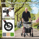 Deambulatore con Seduta e Schienale per Anziani Pieghevole 68x64x85,5-95,5 Altezza Regolabile Borsa e Porta Bastone in Alluminio Rosso      