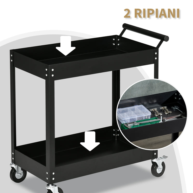 Carrello Porta Attrezzi Utensili da Lavoro 84,5x38x84 cm in Acciaio Nero