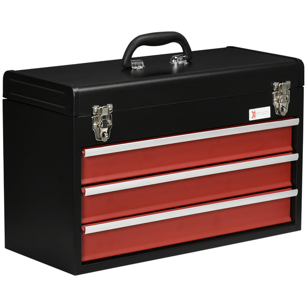 Boîte à outils 3 tiroirs et plateau 51x22x32 cm en acier rouge et noir sconto