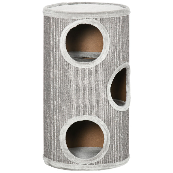 acquista Niche pour Chat Griffoir 3 Étagères Ø38x70 cm en Sisal et Peluche Gris Clair