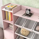 Scaffale Portagiochi per Bambini 140x30x90 cm con 8 Contenitori Rimovibili e Armadietti in MDF Rosa      