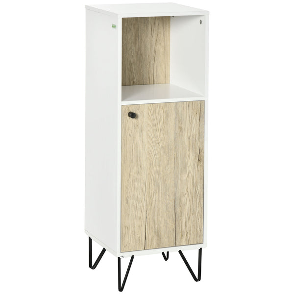 Meuble de Salle de Bain Étagère Ouverte 1 Porte 31,5x30x91 cm en Bois de Chêne et Blanc sconto