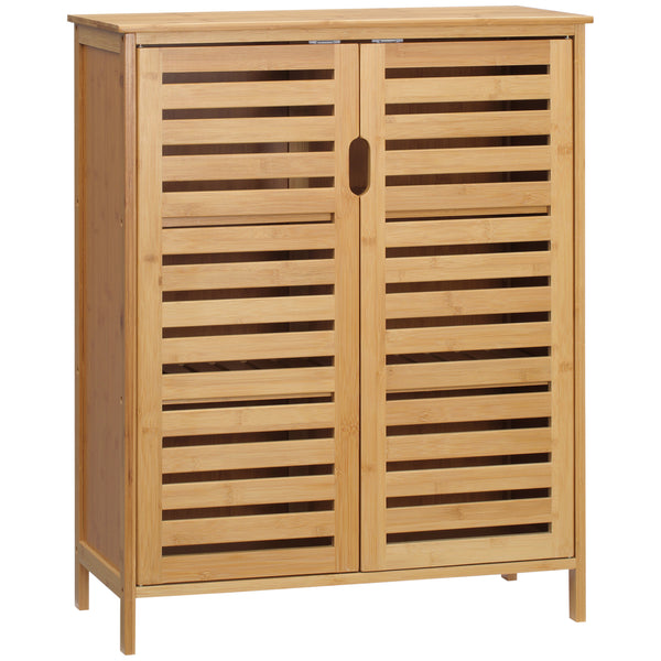 Meuble de Salle de Bain 2 Portes 2 Étagères 68x32x86 cm en Bambou Couleur Bois prezzo