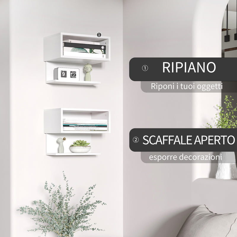 Set 2 Comodini Sospesi 40x29,5x33,5 cm in MDF Bianchi