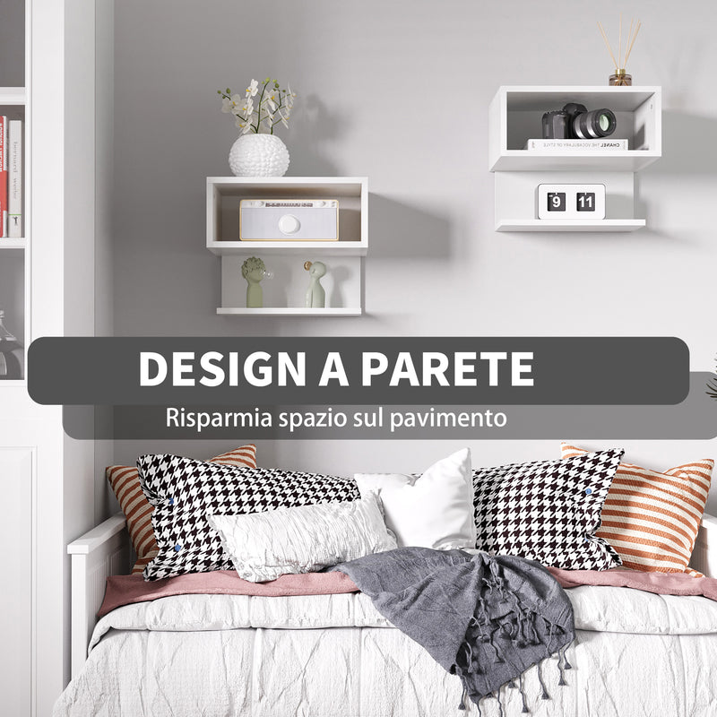 Set 2 Comodini Sospesi 40x29,5x33,5 cm in MDF Bianchi