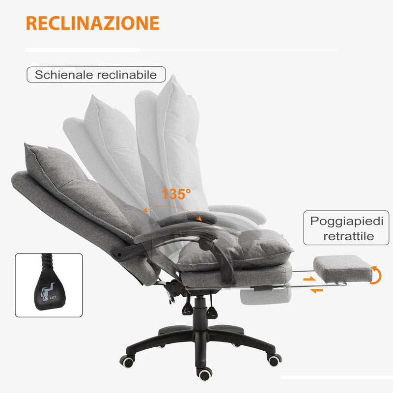 Sedia Poltrona da Ufficio Presidenziale Massaggiante 70x62x120-130 cm con Poggiapiedi Grigio