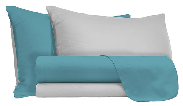 prezzo Parure de Draps et Taies d'Oreiller Double Face Bleu Sarcelle/Gris Clair