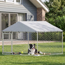 Recinto per Cani da Esterno 200x200x150 cm con Tetto in PE Anti-UV Impermeabile in Acciaio Zincato Argento      