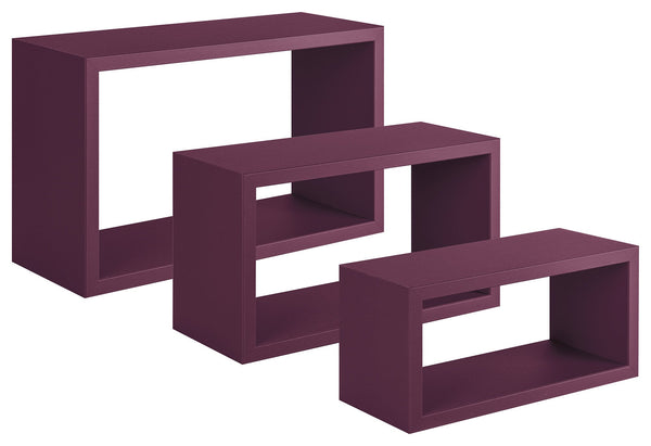 Lot de 3 étagères murales rectangulaires en panneaux de fibres triptyques violet aubergine sconto