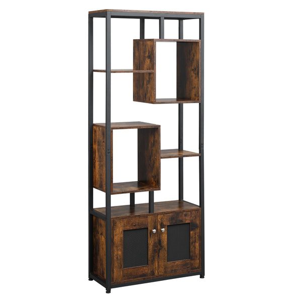 acquista Bibliothèque 8 étagères 2 portes 70x30x180 cm en aggloméré marron et métal
