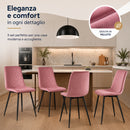 Set 4 Sedie Piedi Neri e Seduta Ergonomica con Rivestimento in Velluto Rosa     