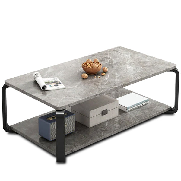 acquista Tavolino Basso da Caffè 2 Ripiani Design Luxury Effetto Marmo Nero e Grigio Chiaro