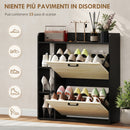Scarpiera Slim 83x24x90.5 cm per 15 Scarpe con 2 Cassetti Ribaltabili e 3 Vani Aperti Nero      