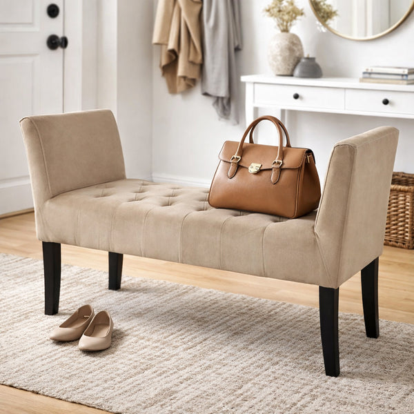 sconto Panca Fondoletto Ingresso 111x40x60 cm con Piedi in Legno e Rivestimento Velluto Tortora