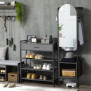 Appendiabiti a Muro con Specchio e Scarpiera  44x40x176 cm  in Acciaio e Legno Nero