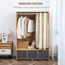 Armadio Guardaroba con Appendiabiti 105x48x160 cm 3 Cassetti in Poliestere e 3 Ripiani in Truciolato  color Legno