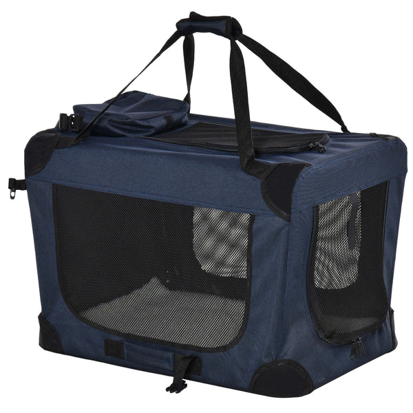 sconto Trasportino per Cani a 3 Ingressi 70x51x50 cm con Cuscino e Sacche Portaoggetti in Tessuto Oxford  Blu Scuro