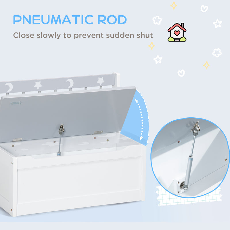 Cassapanca Portagiochi 60x30x50 cm con Leva a Gas in MDF e Legno di Pino Bianco e Grigio