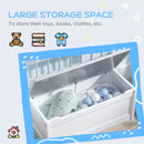 Cassapanca Portagiochi 60x30x50 cm con Leva a Gas in MDF e Legno di Pino Bianco e Grigio