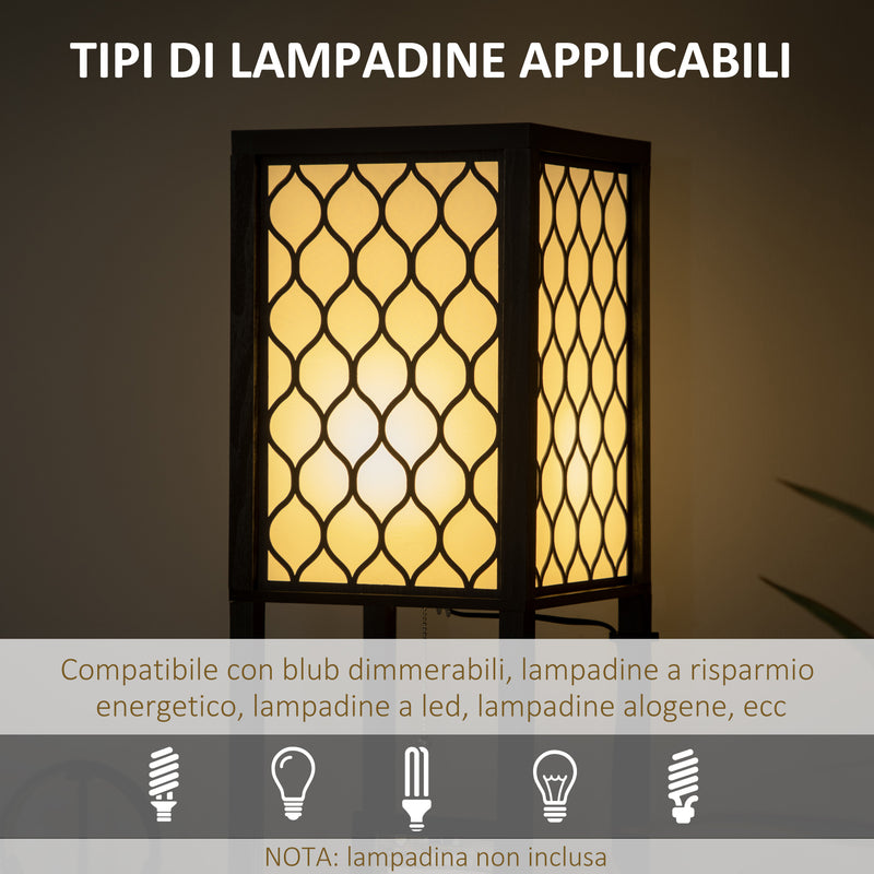 Lampada da Terra a Colonna 26x26x156 cm con 2 Ripiani in MDF e Plastica Nera