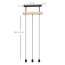 Lampadario a Sospensione 50x8x33 cm con 3 Lampadine in Legno e Metallo Nero