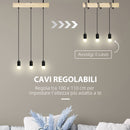 Lampadario a Sospensione 50x8x33 cm con 3 Lampadine in Legno e Metallo Nero