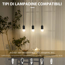 Lampadario a Sospensione 50x8x33 cm con 3 Lampadine in Legno e Metallo Nero