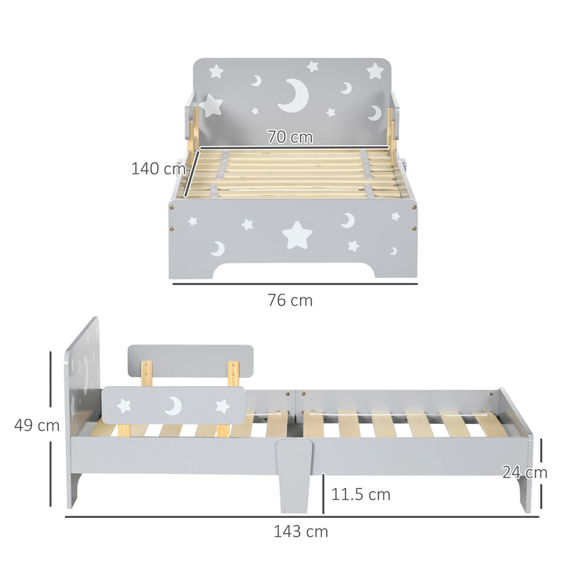 Struttura Letto Singolo per Bambini 143x76x49 cm con Motivi a Stelle e Luna in Pannelli di MDF e Truciolato Grigio