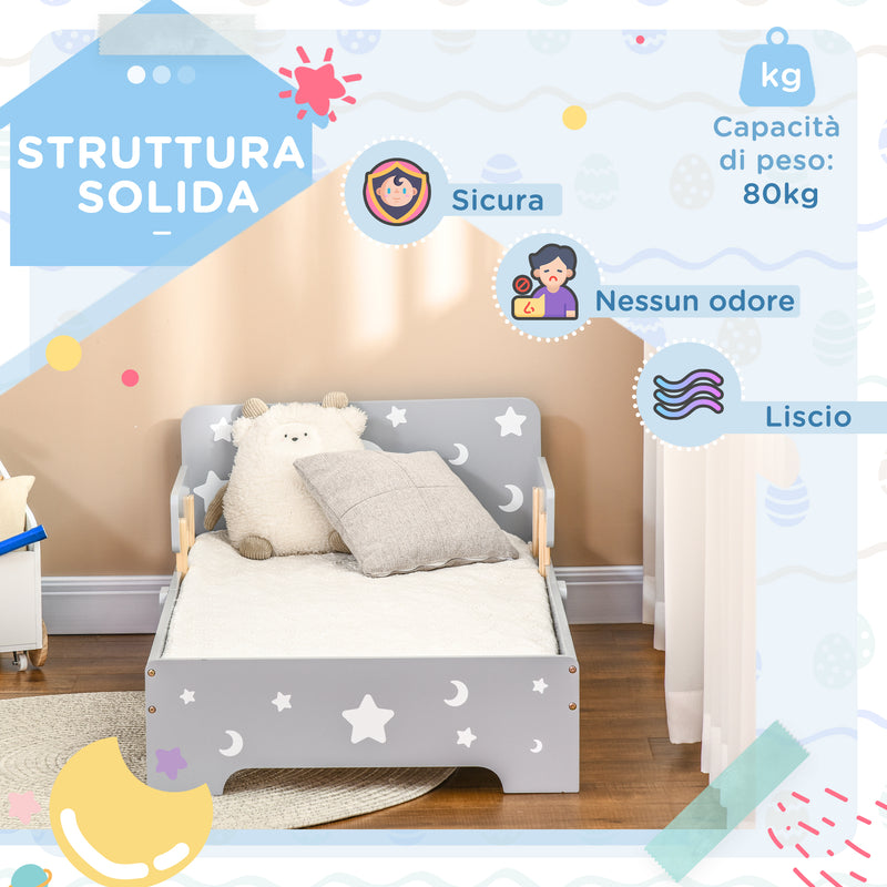 Struttura Letto Singolo per Bambini 143x76x49 cm con Motivi a Stelle e Luna in Pannelli di MDF e Truciolato Grigio