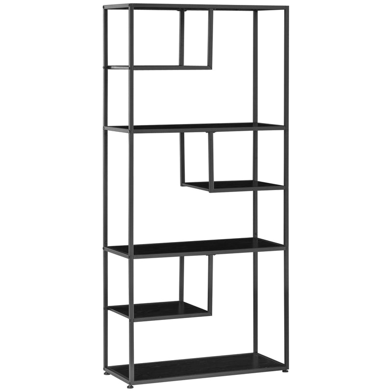 Libreria a 7 Livelli 83x34x180 cm  in Truciolato e Acciaio Nero