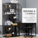 Libreria a 7 Livelli 83x34x180 cm  in Truciolato e Acciaio Nero