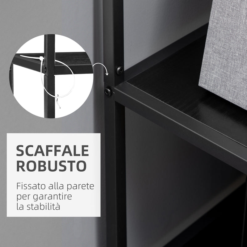 Libreria a 7 Livelli 83x34x180 cm  in Truciolato e Acciaio Nero