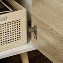 Mobile TV Fino a 55" 110x40x50 cm con Cassetti Ripiani Aperti e Armadietti in Truciolato Bianco e Colore Legno