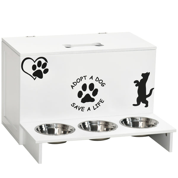 sconto Set 3 Ciotole per Cani 500 ml 57x53x37,5 cm  in MDF e Acciaio Inox Bianco