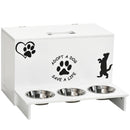 Set 3 Ciotole per Cani 500 ml 57x53x37,5 cm  in MDF e Acciaio Inox Bianco