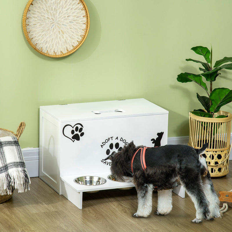 Set 3 Ciotole per Cani 500 ml 57x53x37,5 cm  in MDF e Acciaio Inox Bianco