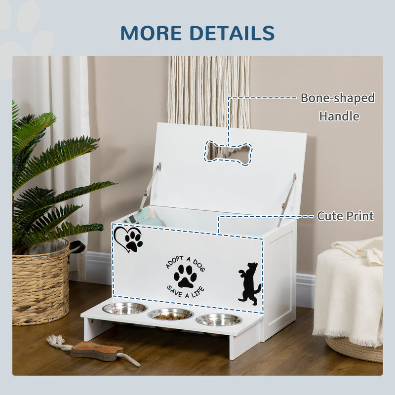 Set 3 Ciotole per Cani 500 ml 57x53x37,5 cm  in MDF e Acciaio Inox Bianco