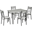 Set da Pranzo Tavolo e 4 Sedie Seduta Imbottita in Metallo e MDF Grigio e Nero