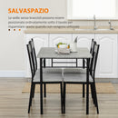 Set da Pranzo Tavolo e 4 Sedie Seduta Imbottita in Metallo e MDF Grigio e Nero