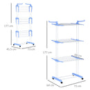 Stendibiancheria Pieghevole 73x64x177 cm 4 Livelli in Acciaio e PP Bianco e Argento