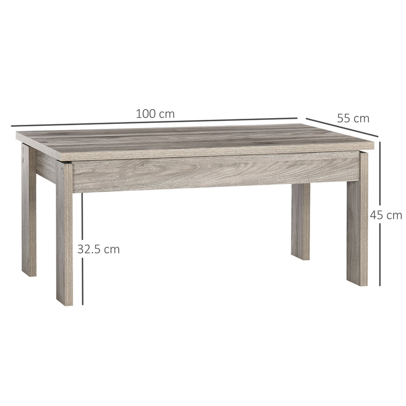 Tavolino da Caffè  100x55x45 cm con Piano Rettangolare e 4 Gambe in Truciolato Grigio