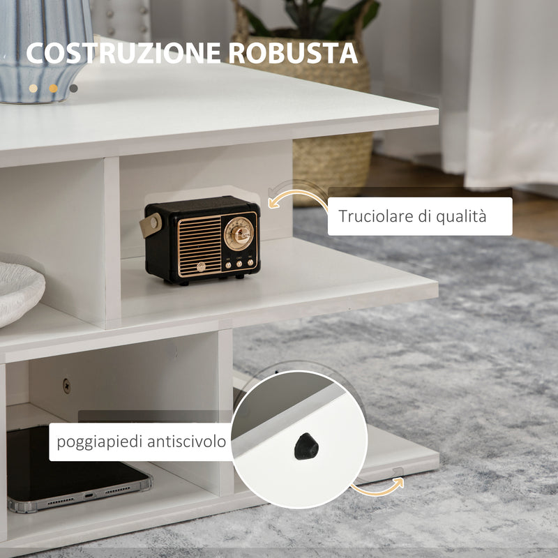 Tavolino da Caffè a 2 Livelli 70x70x36,5 cm con Ripiani Aperti in Truciolato Bianco