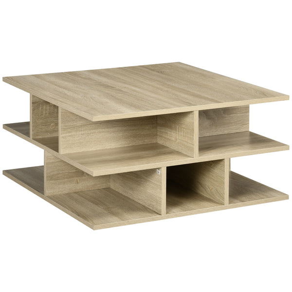 sconto Table basse à 2 niveaux 70x70x36,5 cm avec étagères ouvertes en aggloméré couleur bois