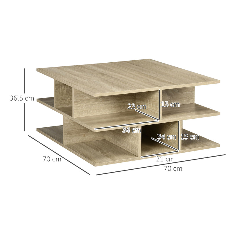 Tavolino da Caffè a 2 Livelli 70x70x36,5 cm con Ripiani Aperti in Truciolato color Legno